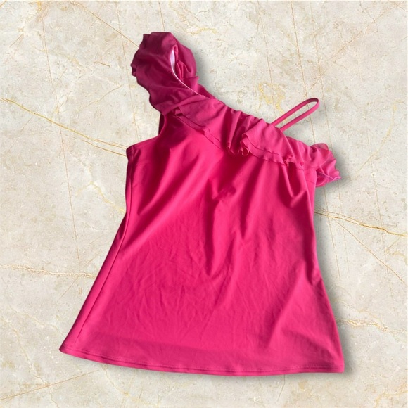Be Creative swim top Women's Pink One-Shoulder Ruffle Top size 12 - Picture 5 of 16